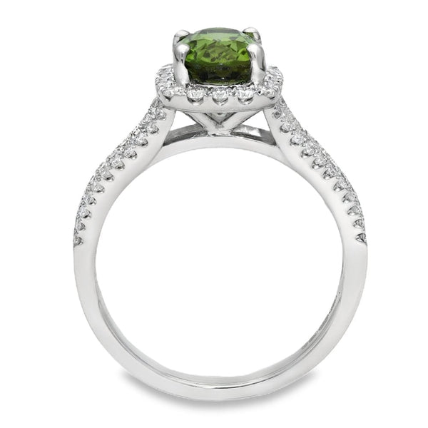 18ct White Gold Diamond & Green Tourmaline Cluster Ring - 0.50ct