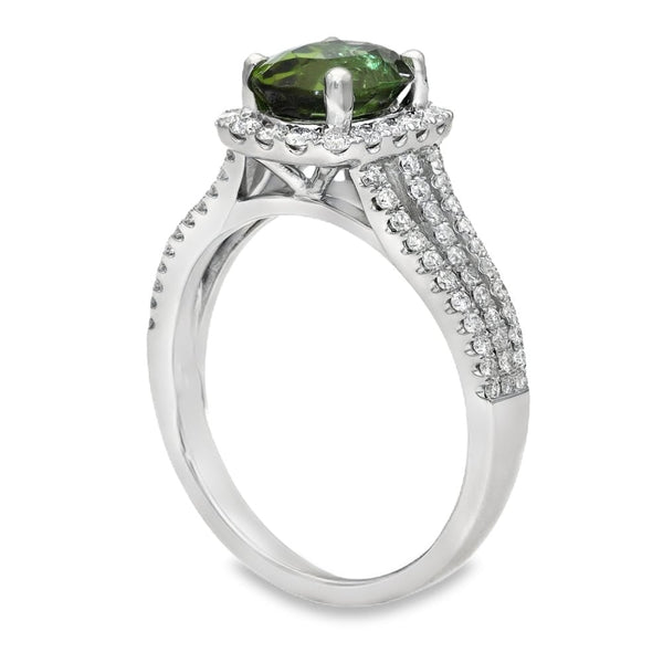 18ct White Gold Diamond & Green Tourmaline Cluster Ring - 0.50ct