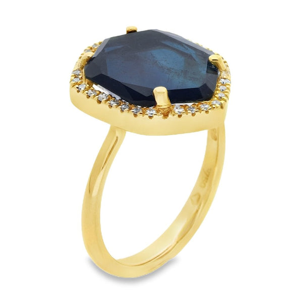 18ct Yellow Gold Indicolite Tourmaline & Diamond Ring - 0.14ct