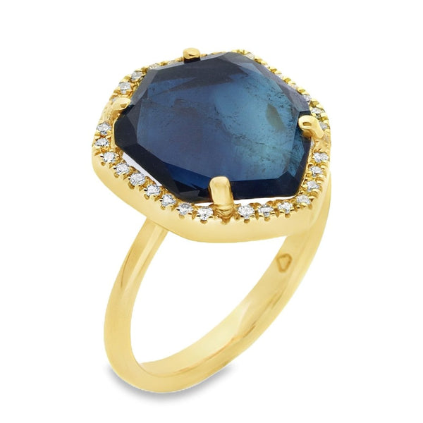 18ct Yellow Gold Indicolite Tourmaline & Diamond Ring - 0.14ct