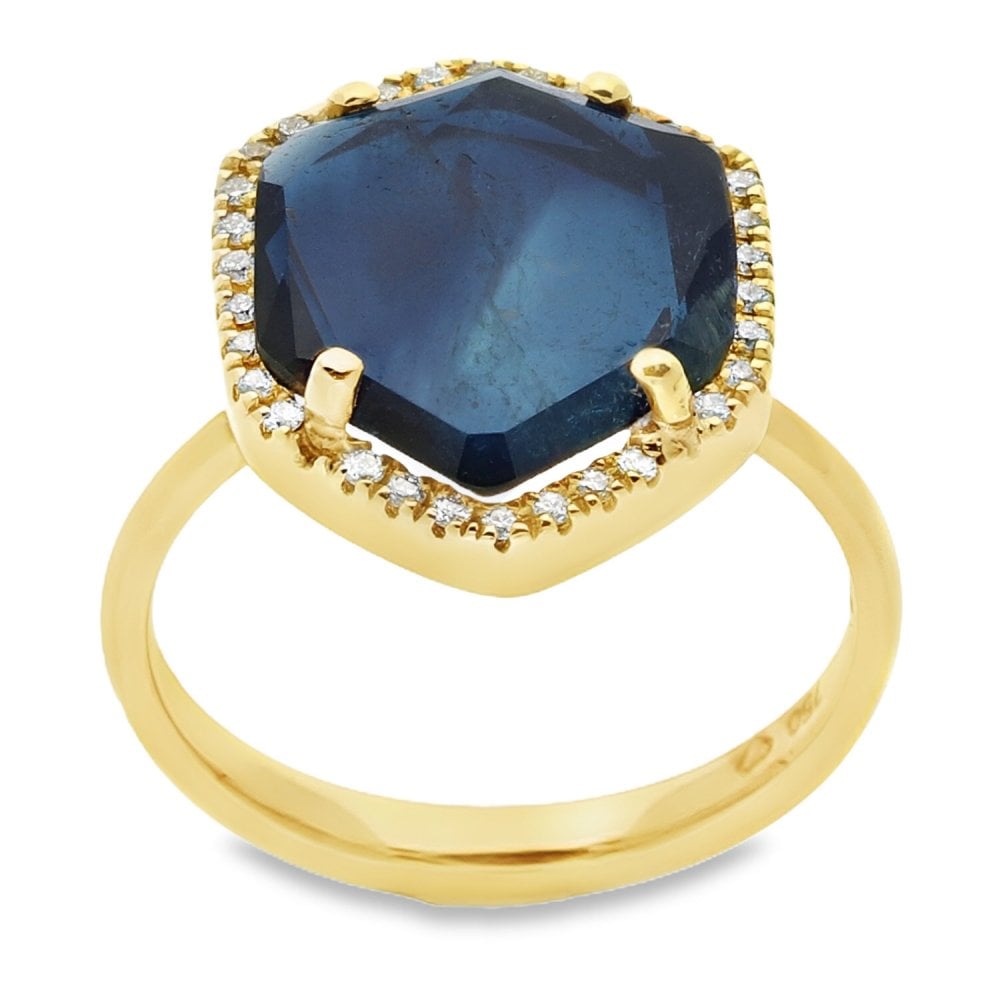 18ct Yellow Gold Indicolite Tourmaline & Diamond Ring - 0.14ct