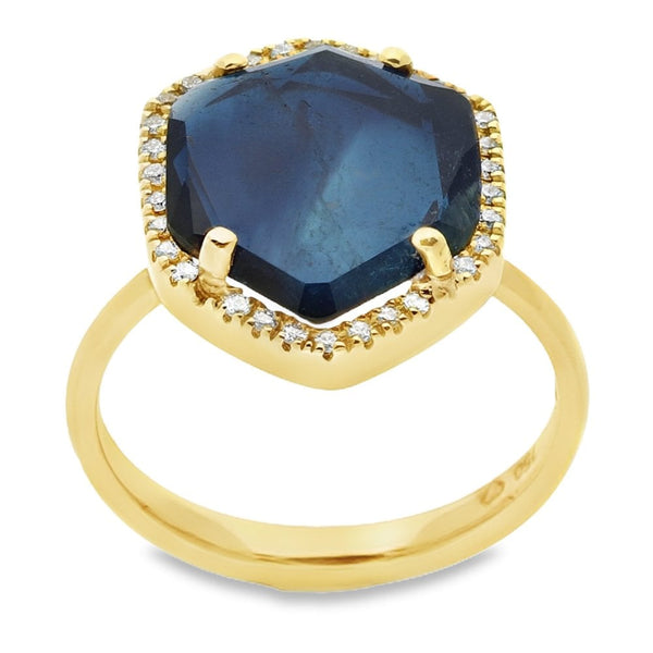 18ct Yellow Gold Indicolite Tourmaline & Diamond Ring - 0.14ct