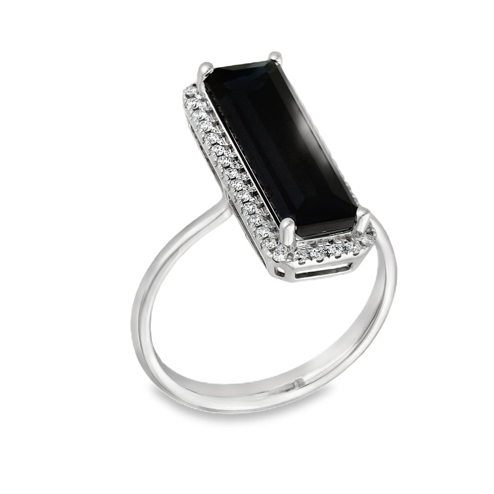 18ct White Gold Blue Octagon Tourmaline & Diamond Ring