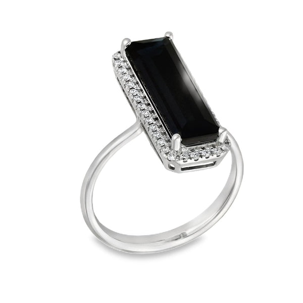 18ct White Gold Blue Octagon Tourmaline & Diamond Ring