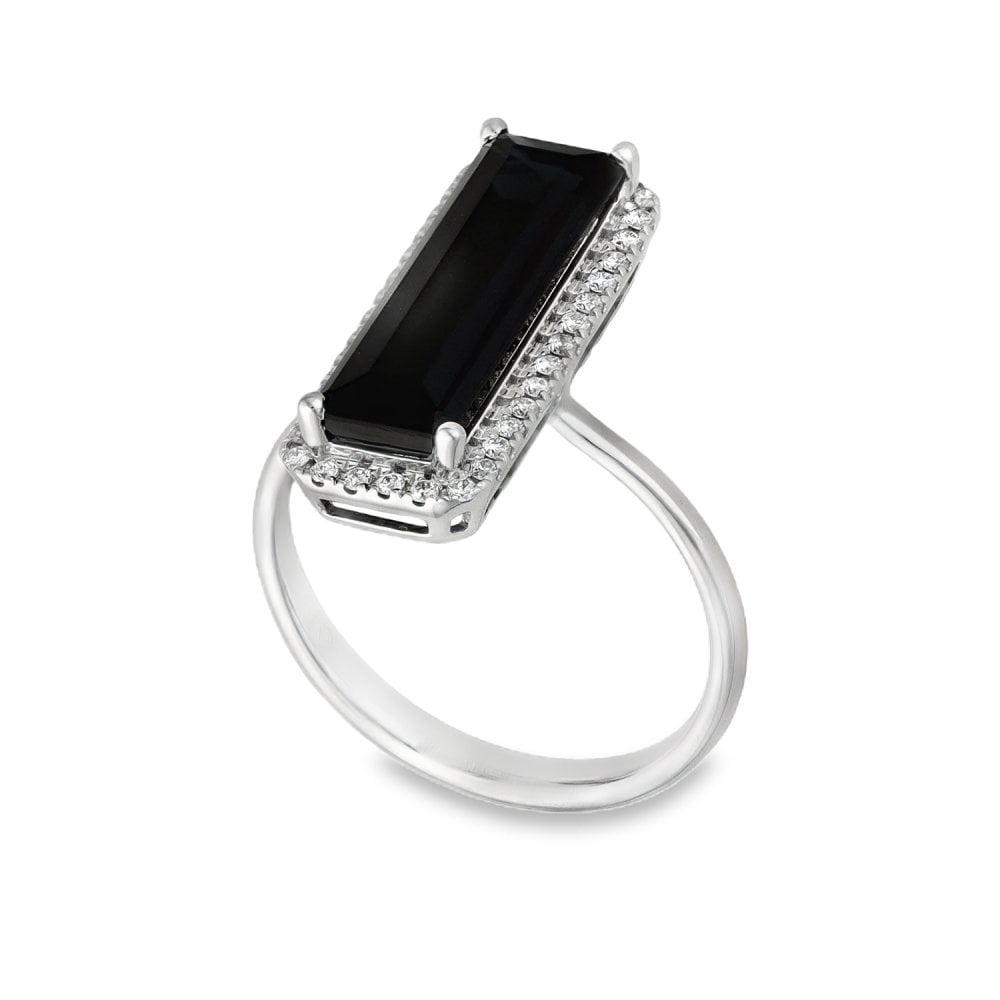 18ct White Gold Blue Octagon Tourmaline & Diamond Ring