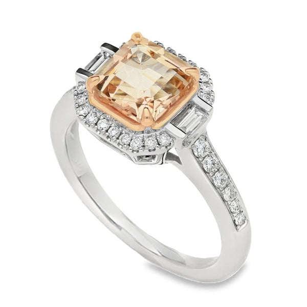 Ladies 9ct White Gold Diamond And Morganite Ring - 0.35ct