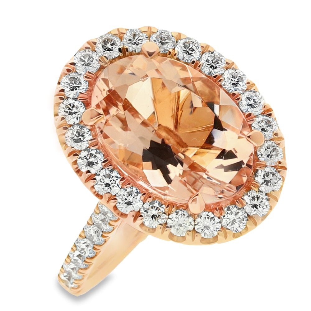 18ct Rose Gold Oval Morganite & Diamond Ring - Size M - 1.20ct