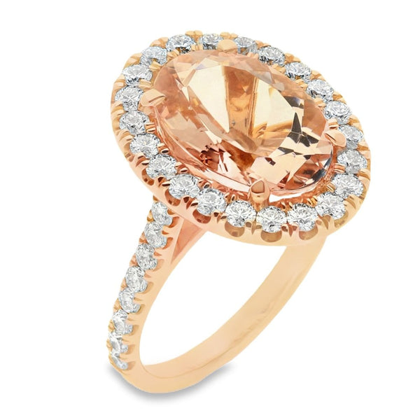 18ct Rose Gold Oval Morganite & Diamond Ring - Size M - 1.20ct