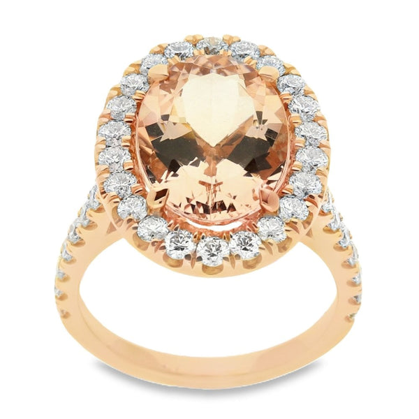 18ct Rose Gold Oval Morganite & Diamond Ring - Size M - 1.20ct