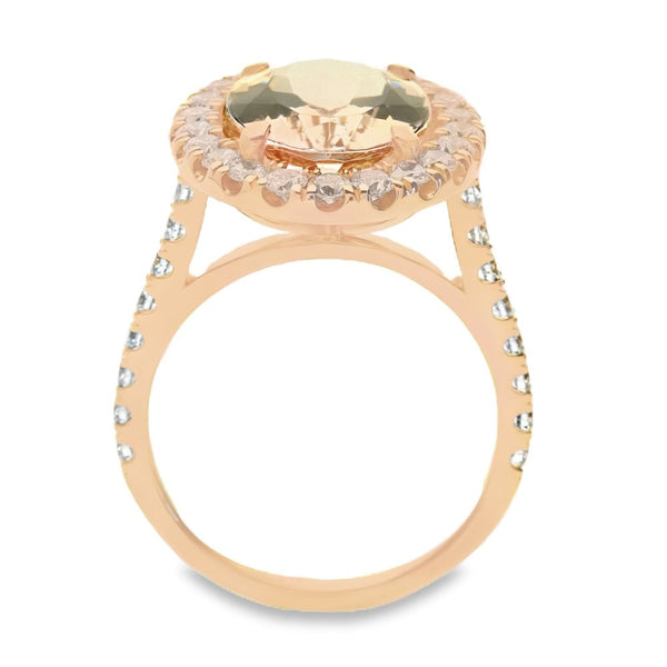 18ct Rose Gold Oval Morganite & Diamond Ring - Size M - 1.20ct