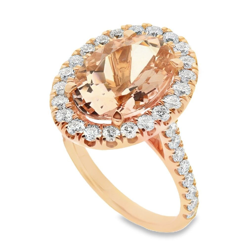 18ct Rose Gold Oval Morganite & Diamond Ring - Size M - 1.20ct