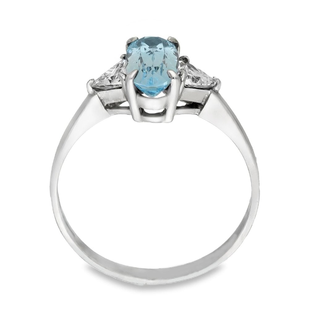 9ct White Gold Oval-Cut Blue Topaz & Cubic Zirconia Trilogy Ring