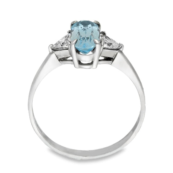 9ct White Gold Oval-Cut Blue Topaz & Cubic Zirconia Trilogy Ring