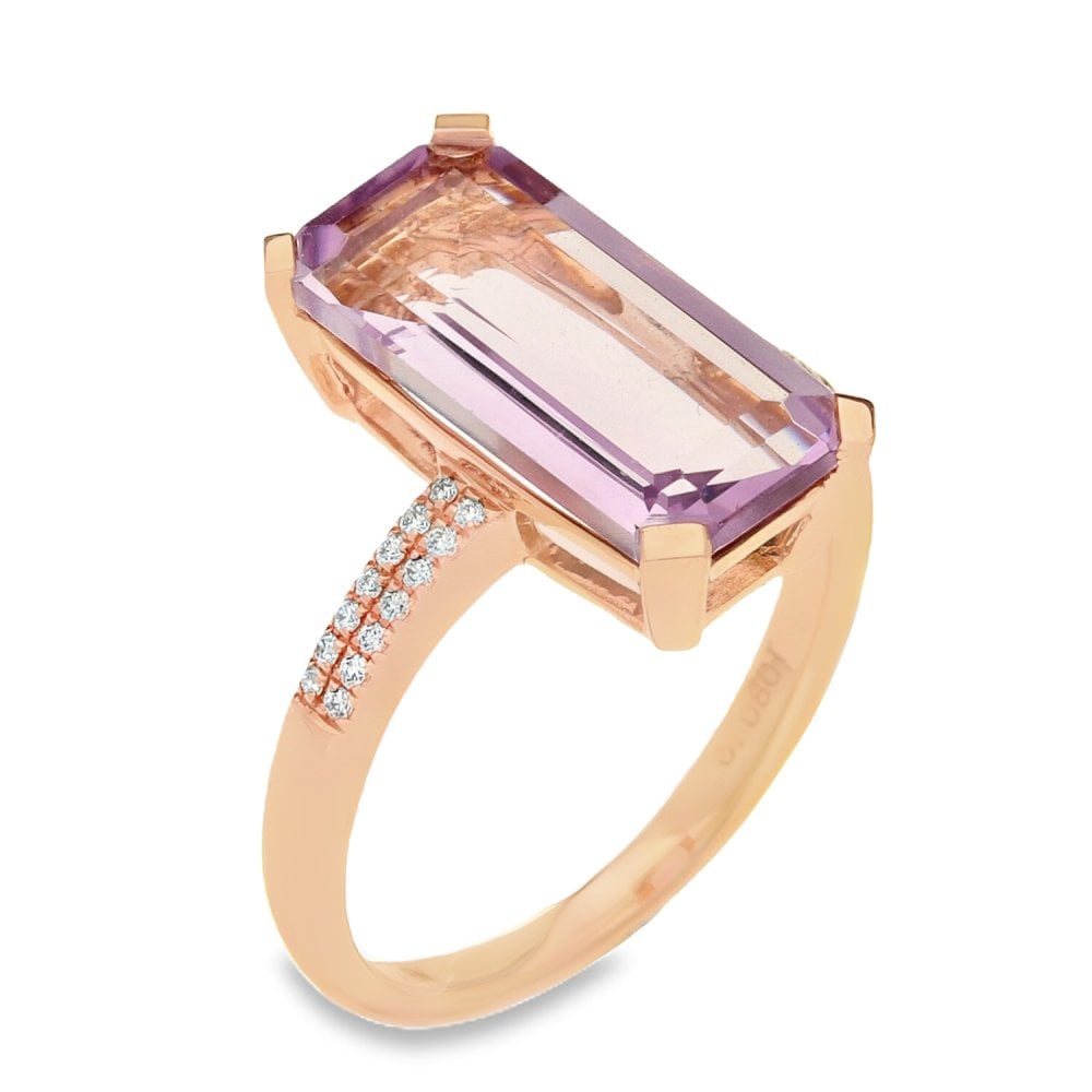 Ladies 18ct Rose Gold Amethyst And Diamond Ring - 0.08ct