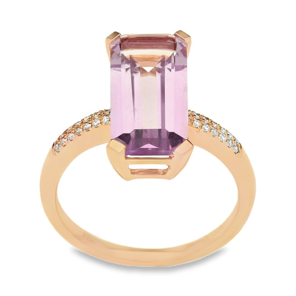 Ladies 18ct Rose Gold Amethyst And Diamond Ring - 0.08ct