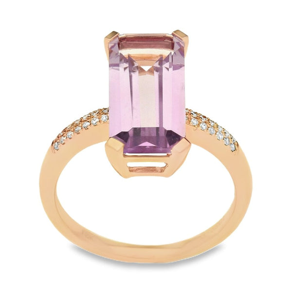 Ladies 18ct Rose Gold Amethyst And Diamond Ring - 0.08ct