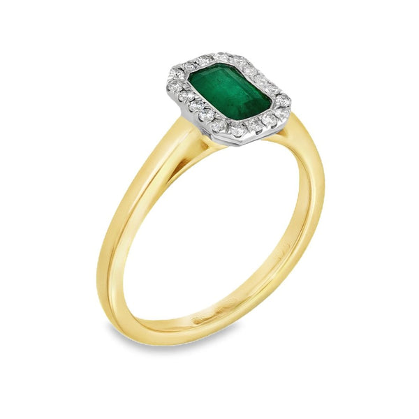 9ct Yellow Gold Emerald & Diamond Cluster Ring - Size J - 0.11ct