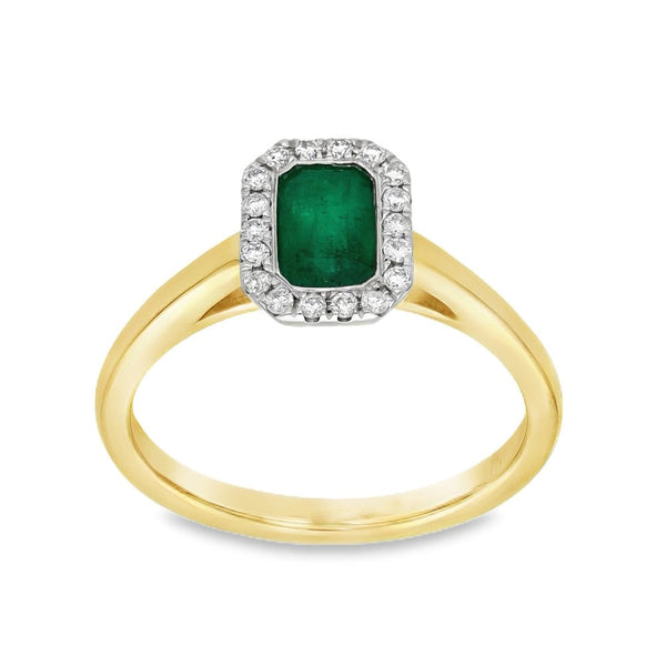 9ct Yellow Gold Emerald & Diamond Cluster Ring - Size J - 0.11ct