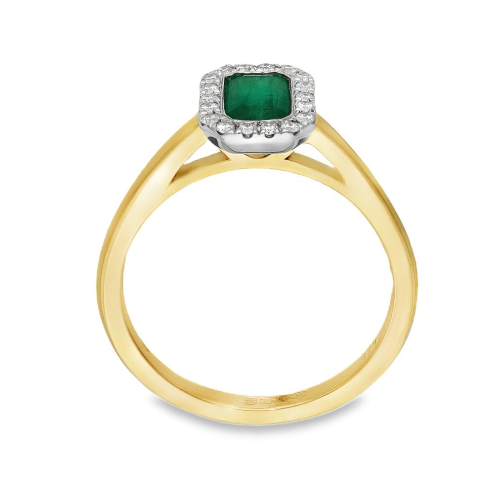 9ct Yellow Gold Emerald & Diamond Cluster Ring - Size J - 0.11ct