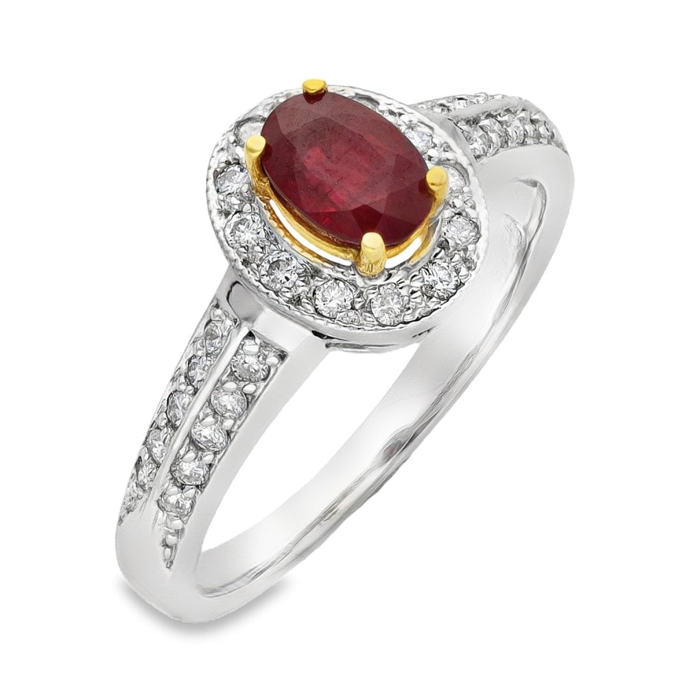 18ct White Gold Ruby & Diamond Cluster Ring - Size M - 0.66ct
