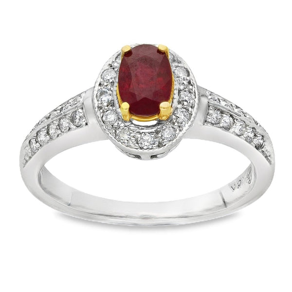 18ct White Gold Ruby & Diamond Cluster Ring - Size M - 0.66ct