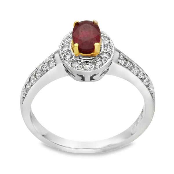 18ct White Gold Ruby & Diamond Cluster Ring - Size M - 0.66ct