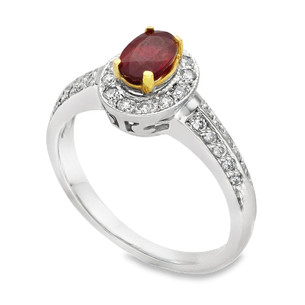 18ct White Gold Ruby & Diamond Cluster Ring - Size M - 0.66ct