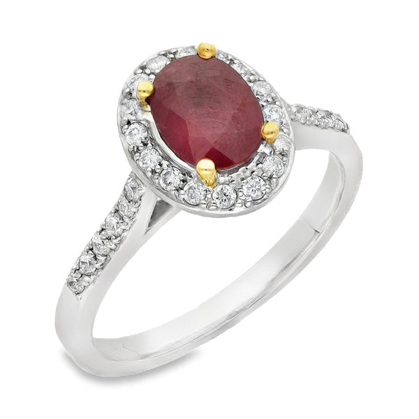 18ct White Gold Diamond & Ruby Cluster Ring - Size L - 0.39ct