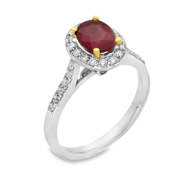 18ct White Gold Diamond & Ruby Cluster Ring - Size L - 0.39ct