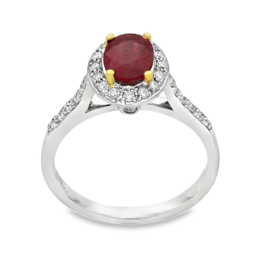 18ct White Gold Diamond & Ruby Cluster Ring - Size L - 0.39ct