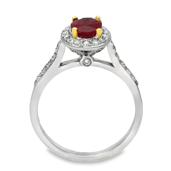 18ct White Gold Diamond & Ruby Cluster Ring - Size L - 0.39ct