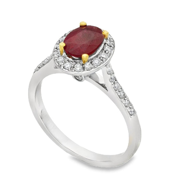 18ct White Gold Diamond & Ruby Cluster Ring - Size L - 0.39ct