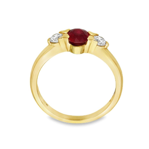 18ct Yellow Gold Ruby & Diamond Trilogy Ring - Size M - 0.66ct