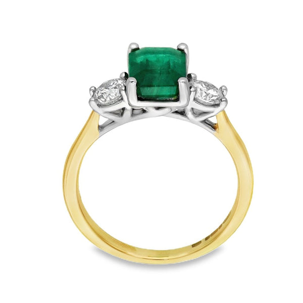 18ct Yellow Gold Emerald & Diamond Trilogy Ring - Size L -1.70ct