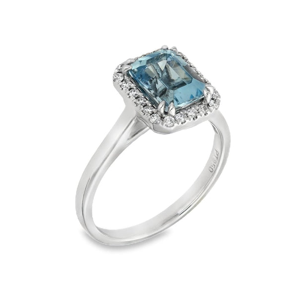 950 Platinum Aquamarine & Diamond Cluster Ring - Size M - 0.17ct