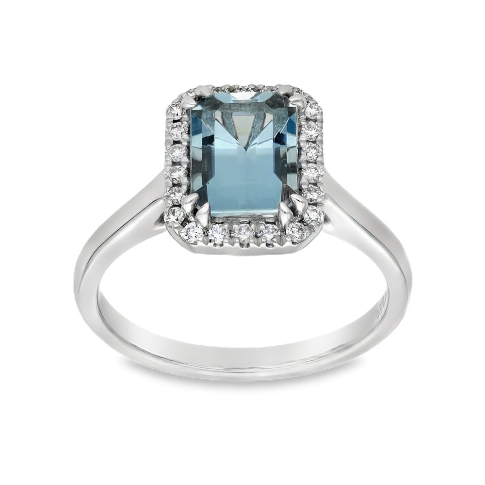 950 Platinum Aquamarine & Diamond Cluster Ring - Size M - 0.17ct