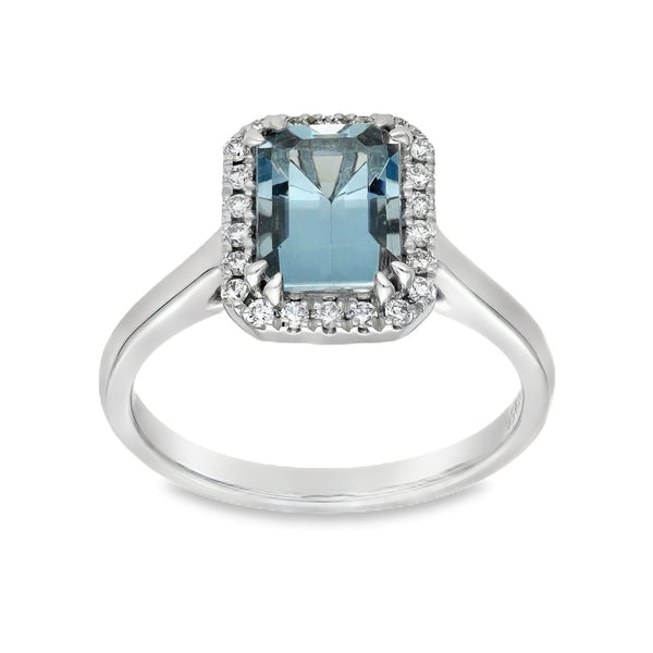 950 Platinum Aquamarine & Diamond Cluster Ring - Size M - 0.17ct