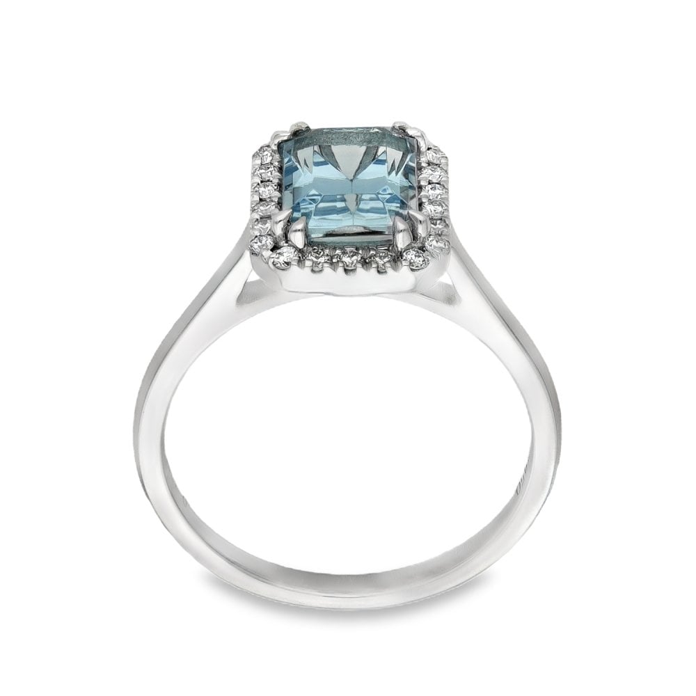 950 Platinum Aquamarine & Diamond Cluster Ring - Size M - 0.17ct