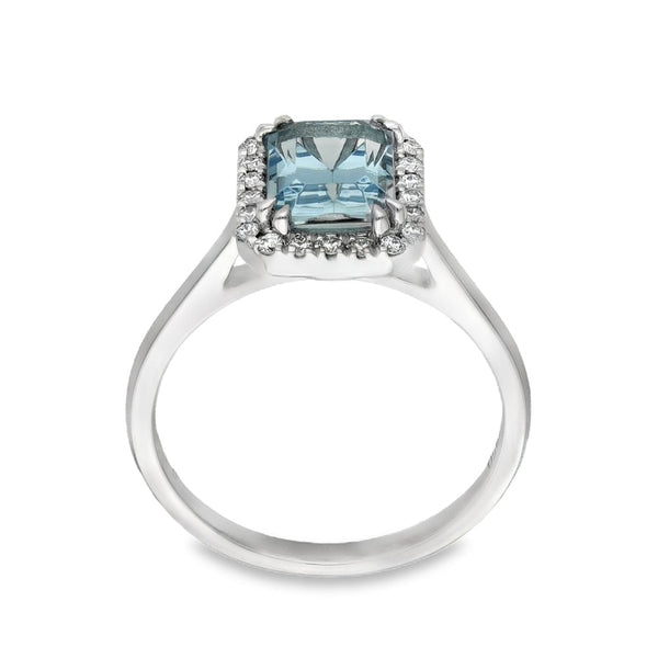 950 Platinum Aquamarine & Diamond Cluster Ring - Size M - 0.17ct