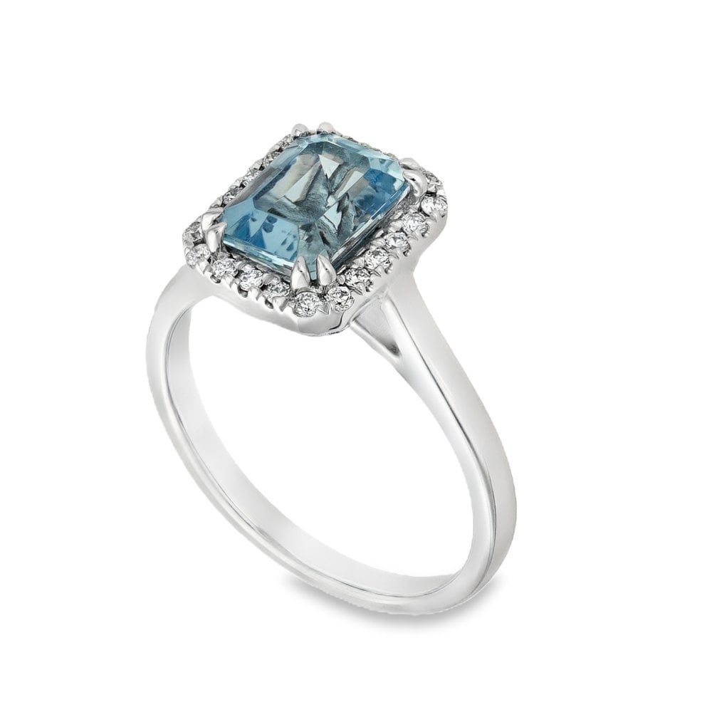 950 Platinum Aquamarine & Diamond Cluster Ring - Size M - 0.17ct