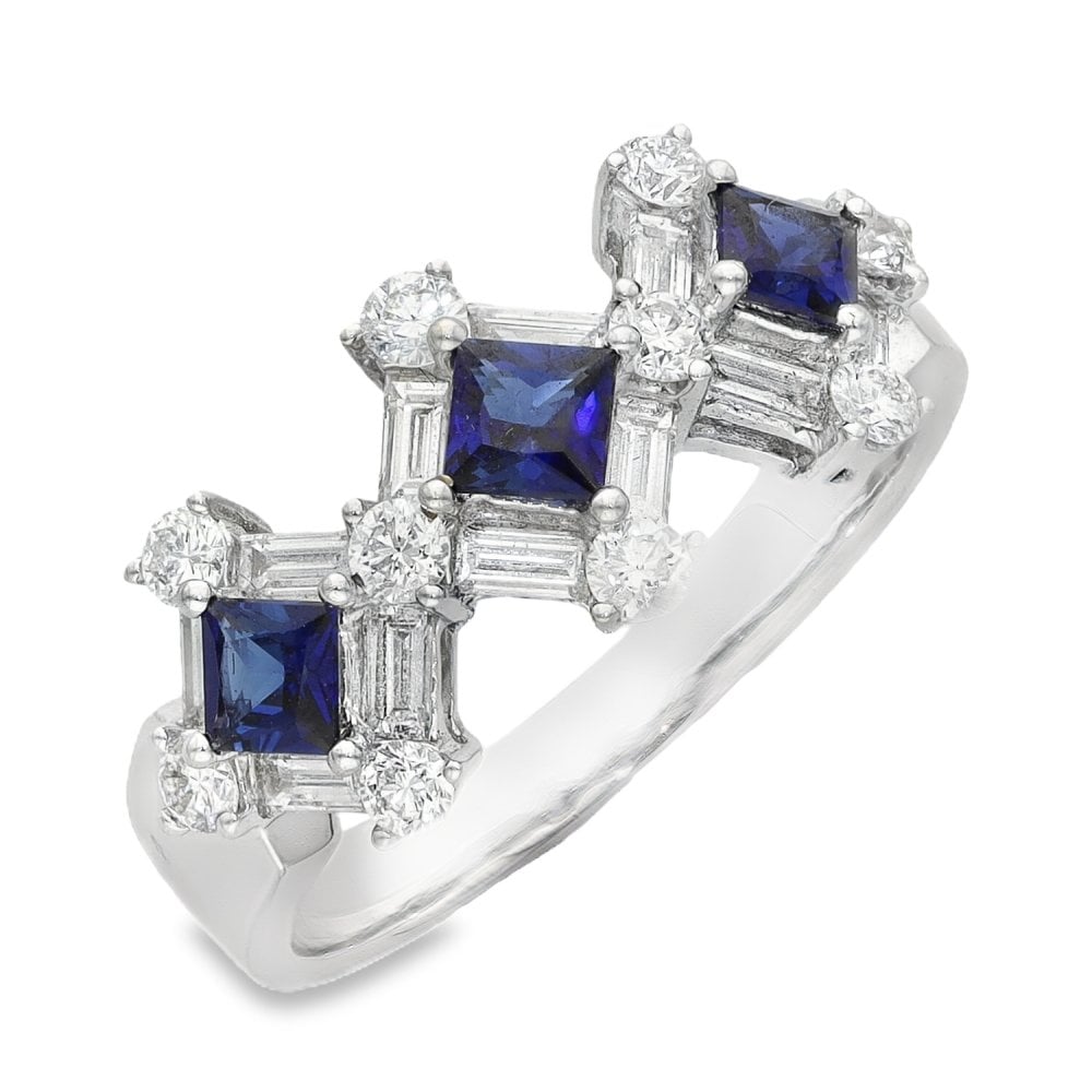 18ct White Gold Diamond & Sapphire Ring - Size O - 1.03ct