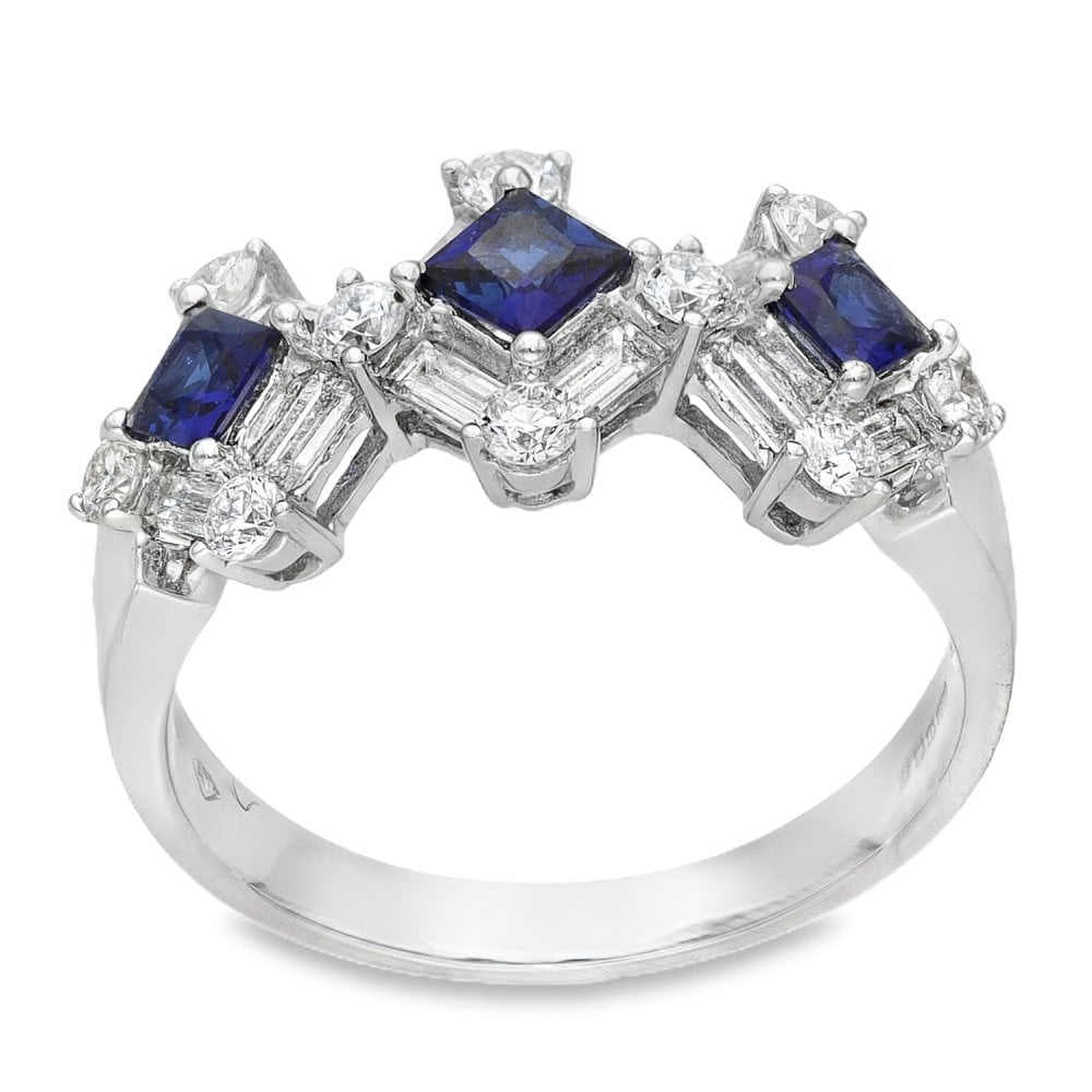 18ct White Gold Diamond & Sapphire Ring - Size O - 1.03ct