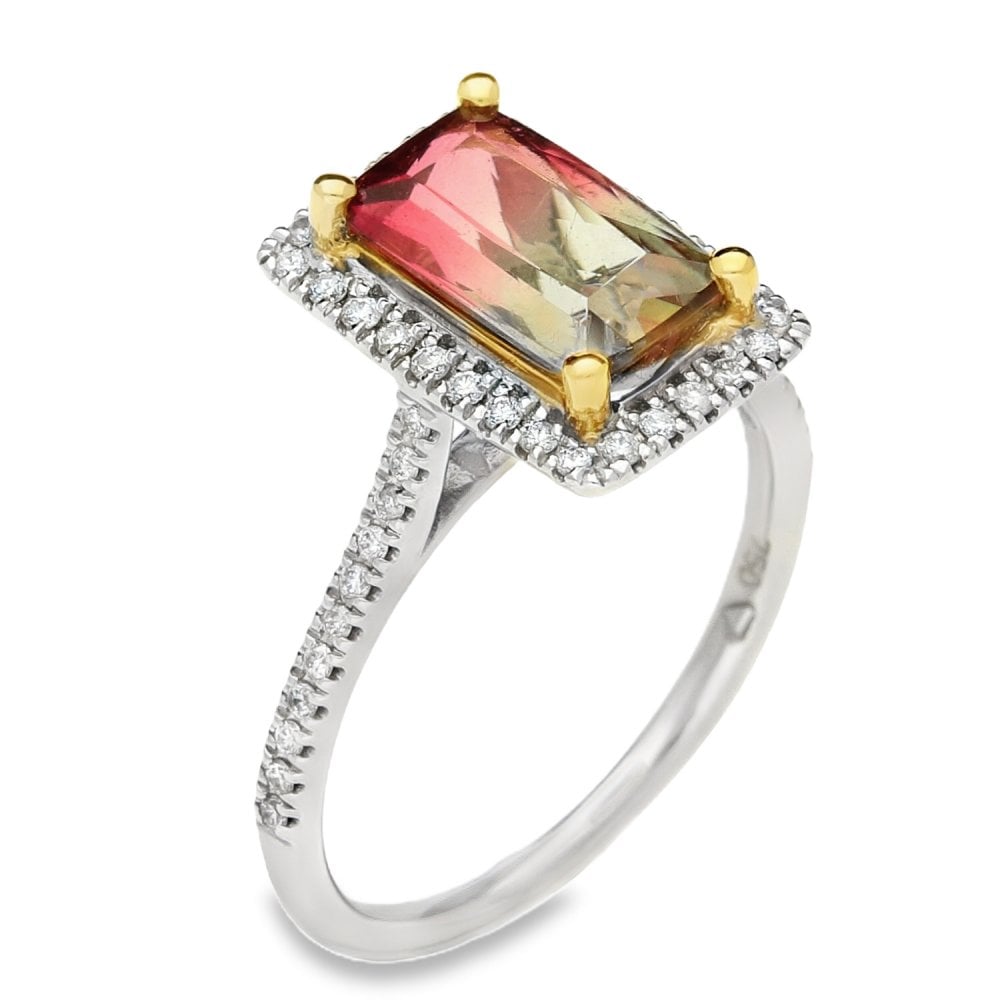 18ct White Gold Pink & Grey Tourmaline Diamond Ring - 0.25ct