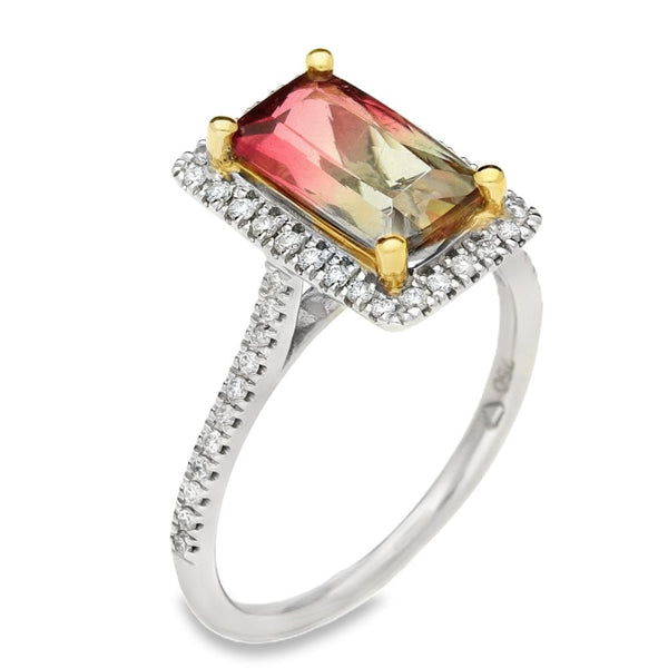 18ct White Gold Pink & Grey Tourmaline Diamond Ring - 0.25ct