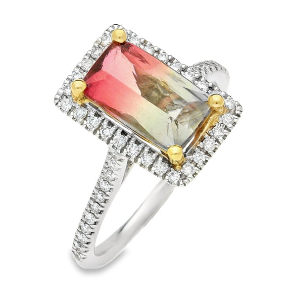 18ct White Gold Pink & Grey Tourmaline Diamond Ring - 0.25ct