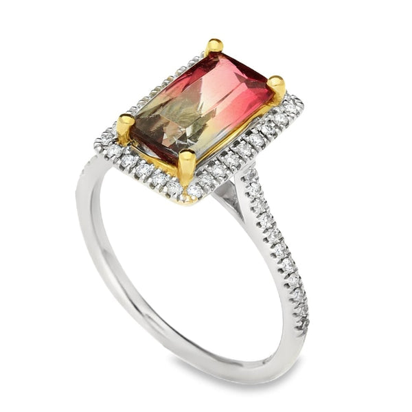 18ct White Gold Pink & Grey Tourmaline Diamond Ring - 0.25ct