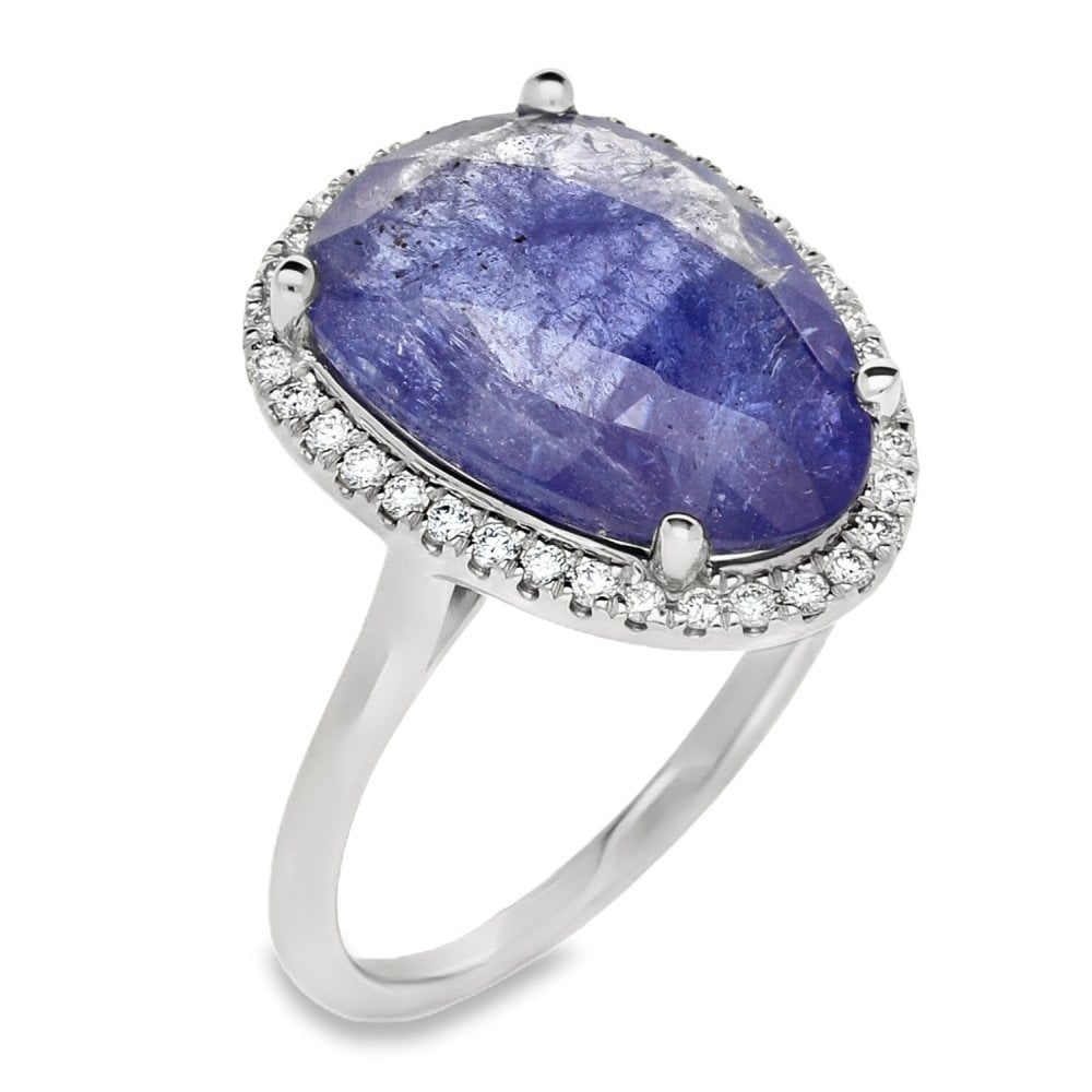 18ct White Gold Tanzanite & Diamond Ring - Size M - 4.70ct