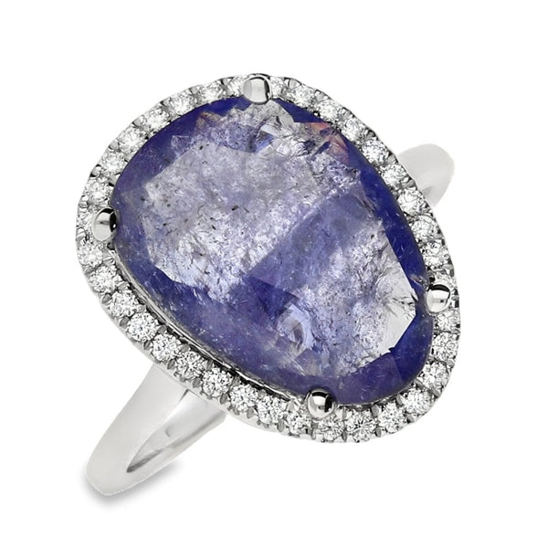 18ct White Gold Tanzanite & Diamond Ring - Size M - 4.70ct