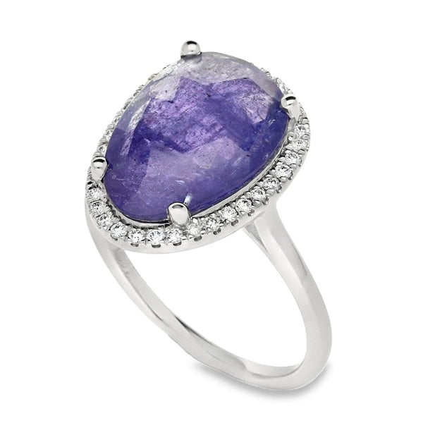 18ct White Gold Tanzanite & Diamond Ring - Size M - 4.70ct