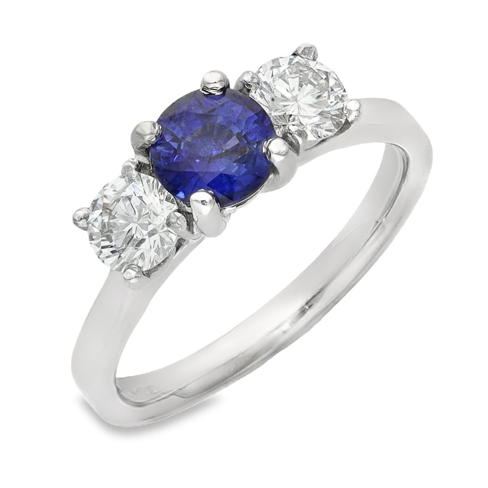 950 Platinum Diamond & Sapphire Trilogy Ring - Size M - 0.68ct